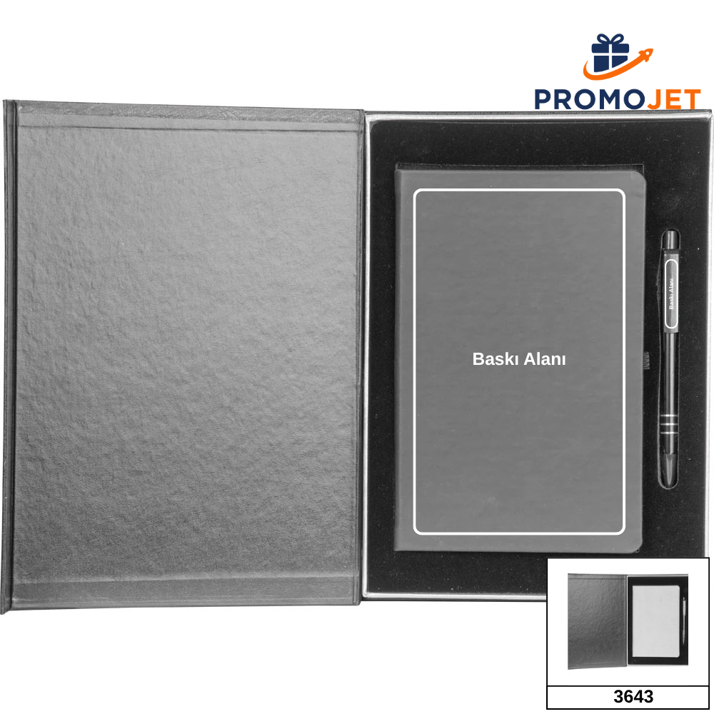Deri Kaplama Kutulu Premium Defter ve Kalem Seti