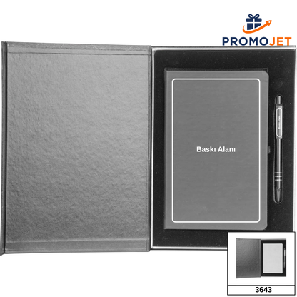 Deri Kaplama Kutulu Premium Defter ve Kalem Seti