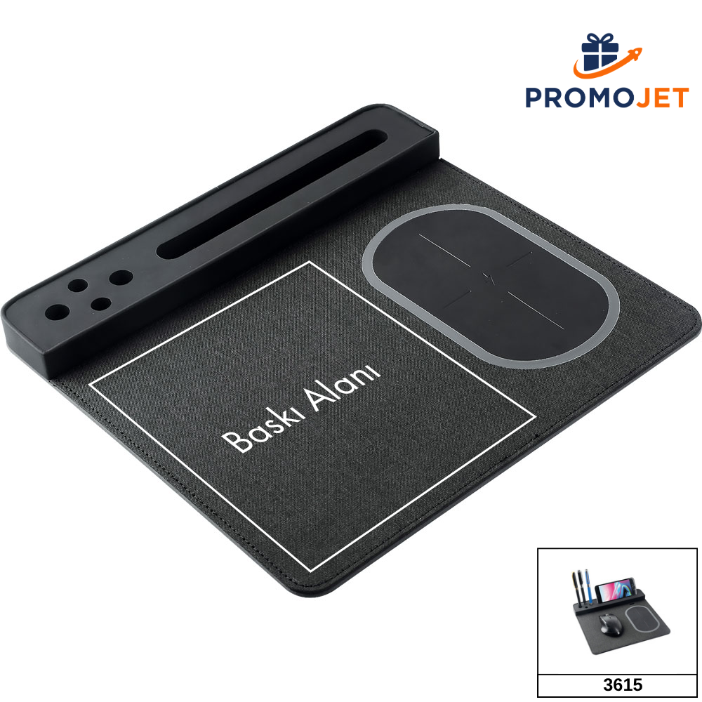 Premium Kablosuz (Wireless) Şarj Cihazlı, Kalemlikli ve Telefon Standlı Mouse Pad