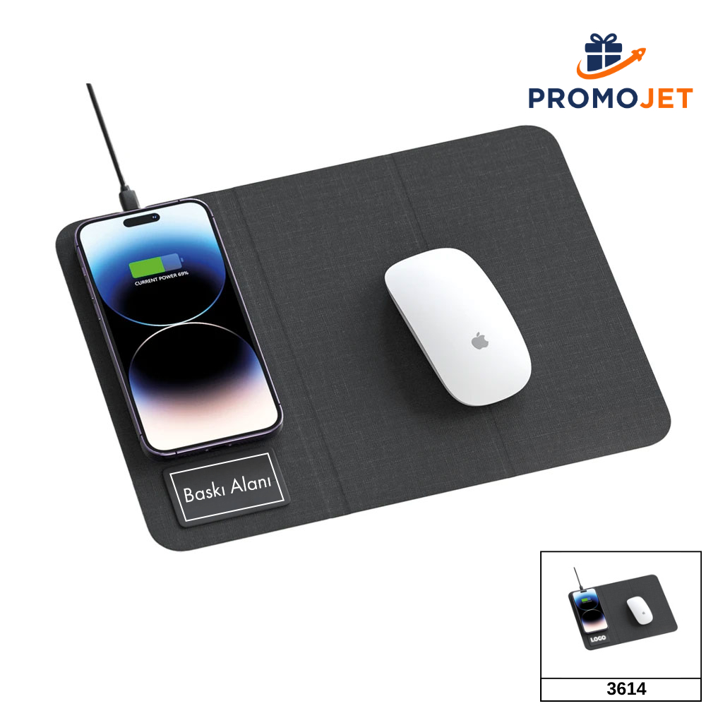 Premium Işıklı Logo Markalamalı ve Katlanabilir Standlı Kablosuz (Wireless) Şarjlı Mouse Pad