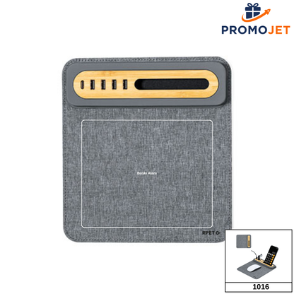 Bambu Telefon Stantlı ve USB Çoklayıcılı RPET Mousepad