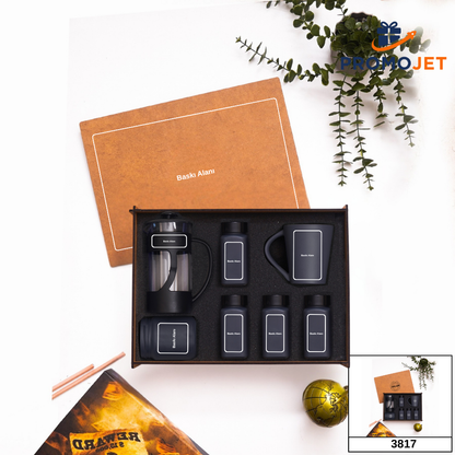 Kişiye Özel Ahşap Kutulu Dünya Kahveleri Seti - French Press & 4 Ülke Filtre Kahve