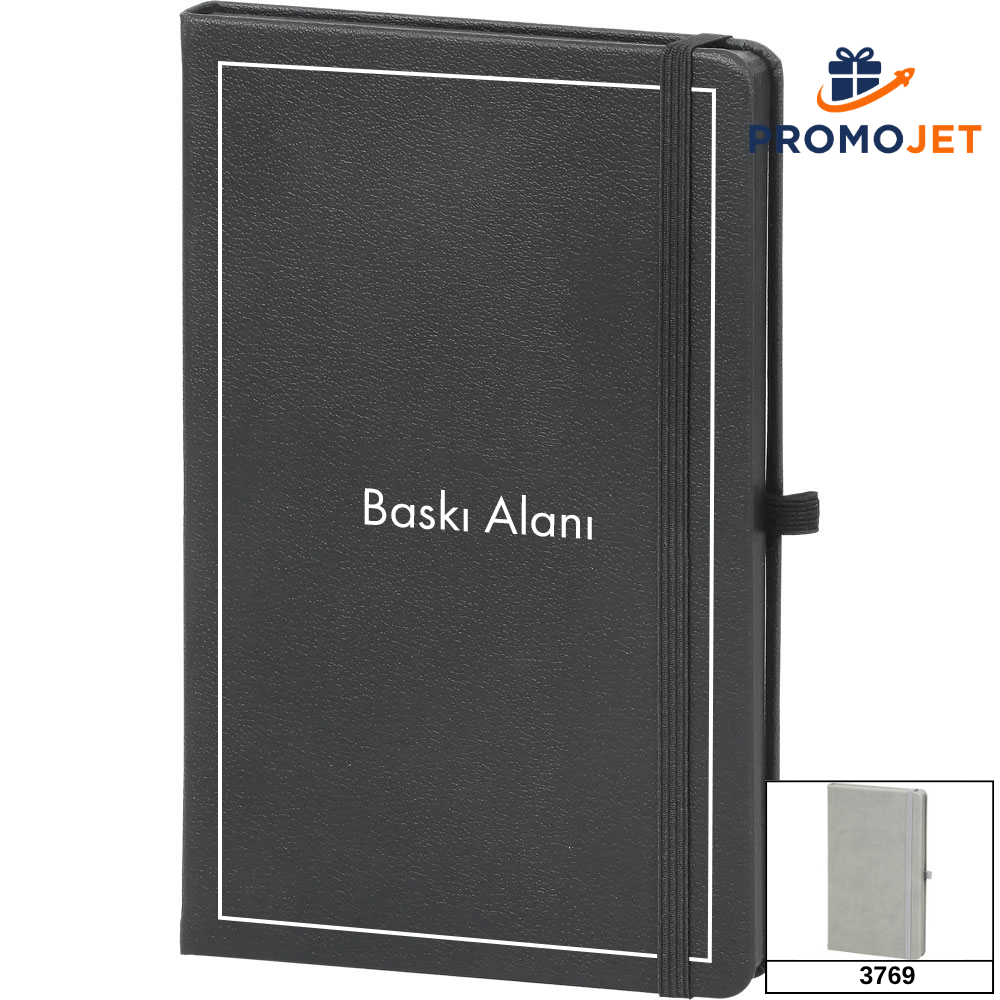 Açık Gri Termo Deri Kapaklı ve Lastikli VIP Tarihsiz Defter (13 x 21 cm)