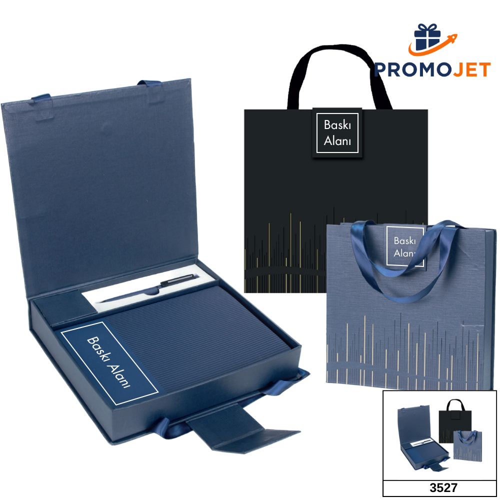 Taşıma Çantalı Lüks Cilt Bezi Kutulu Premium Defter ve Kalem VIP Seti