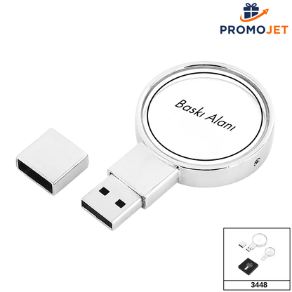 Dairesel Kristal Gövdeli ve Krom Şasili Metal 32 GBUSB Bellek