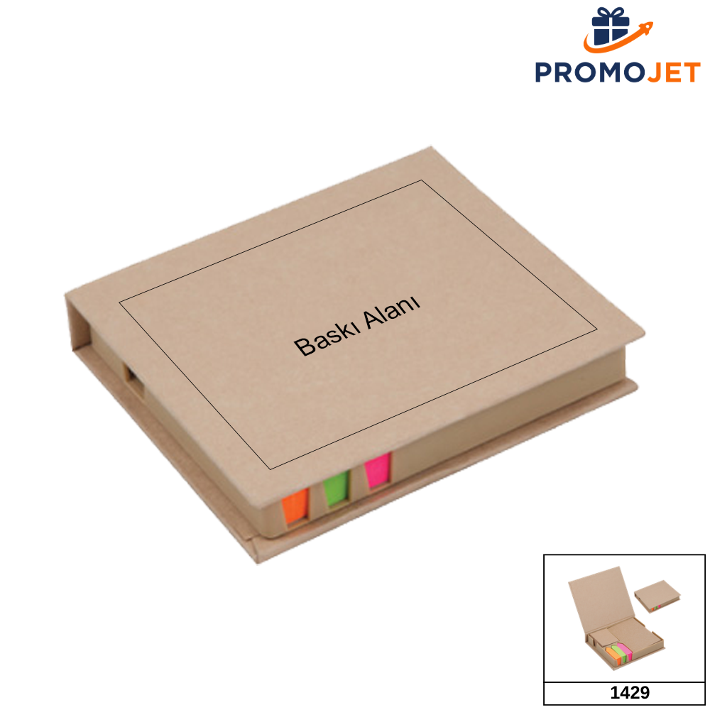 Tamamı Kraft Geri Dönüşümlü Notluk Seti – Kraft Blok Not ve Ok Uçlu Post-itli (11.5x12 cm)
