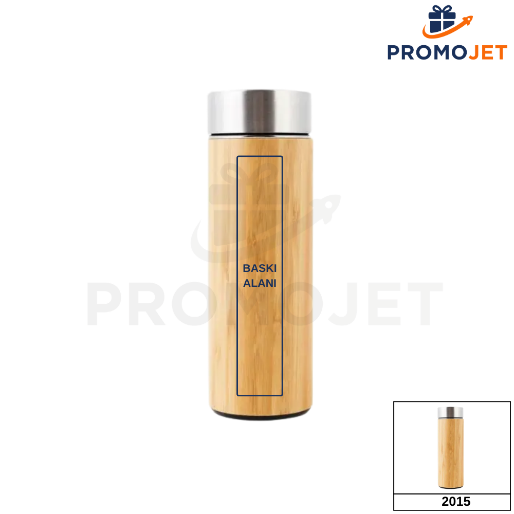 EccoTech 500 ml Süzgeçli Çift Katmanlı Vakumlu Ekolojik Bambu Kapaklı Termos