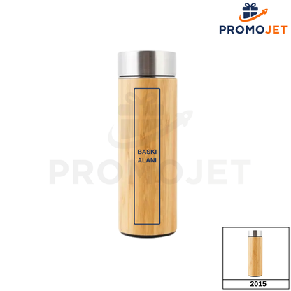 EccoTech 500 ml Süzgeçli Çift Katmanlı Vakumlu Ekolojik Bambu Kapaklı Termos