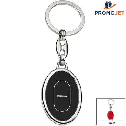 Mafsallı Oval Metal Anahtarlık – Mat Renk Merkezli ve Parlak Krom Çerçeveli