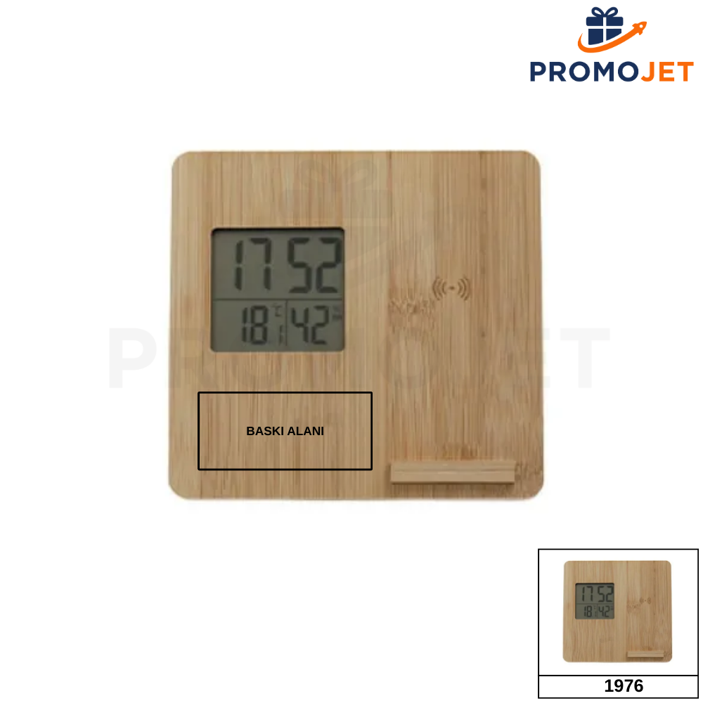 Masaüstü Bambu Saat Wireless Mobil Şarj Cihazı