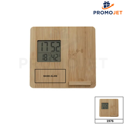 Masaüstü Bambu Saat Wireless Mobil Şarj Cihazı