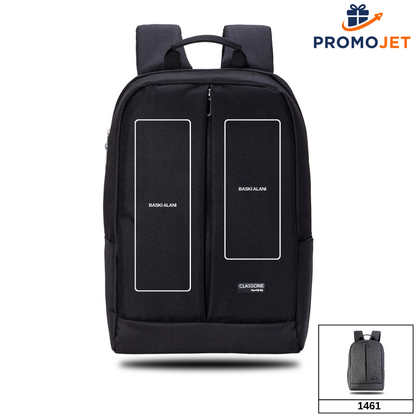 Zaino Serisi 15.6" Modern Sırt Çantası – Dikey Ön Cepli ve Koyu Gri Melanj Tasarım