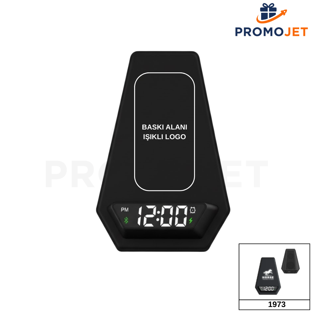 Kablosuz Şarj Cihazı - Hoparlör (Akıllı Saat-Alarım-Işıklı Logo)