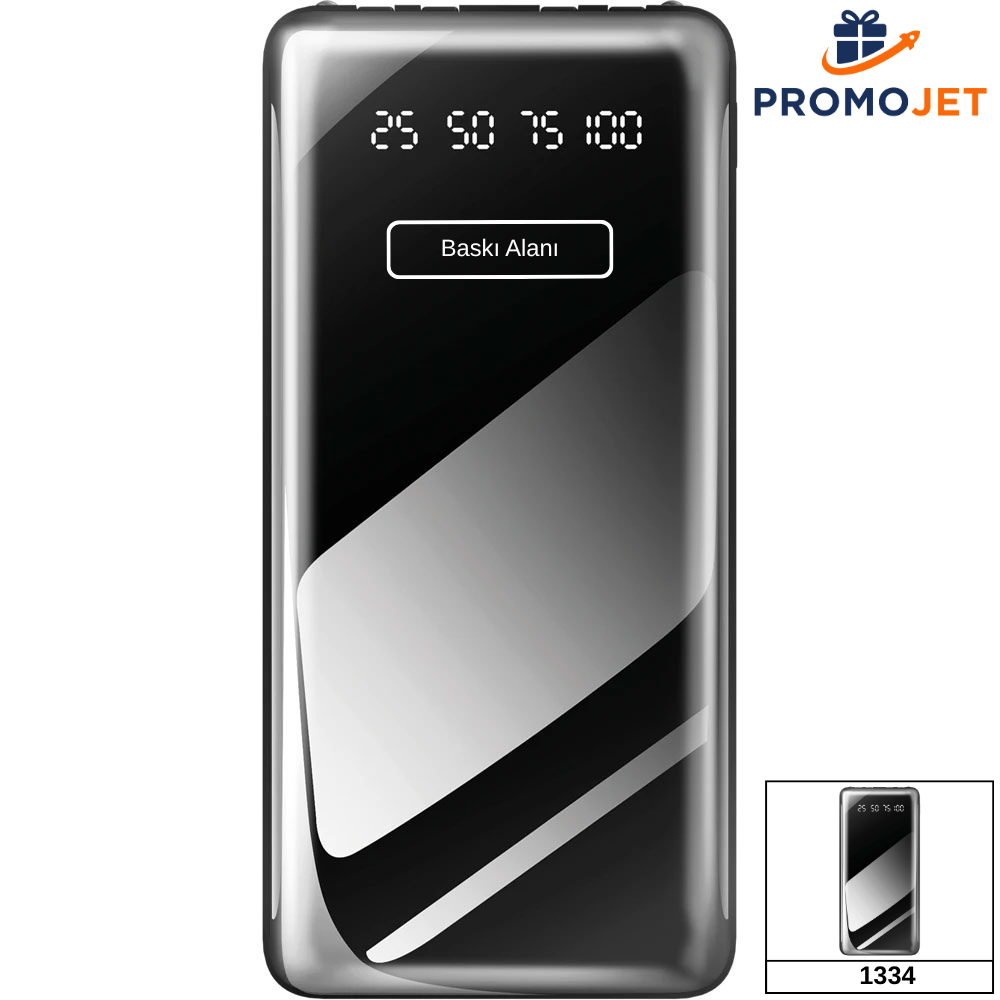 20.000 mAh Dahili 4 Kablolu Powerbank – Cam Görünümlü Ön Panelli ve LED Fenerli