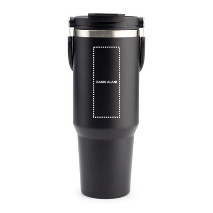 1200 ml Çelik Saplı Pipetli Termos - Siyah