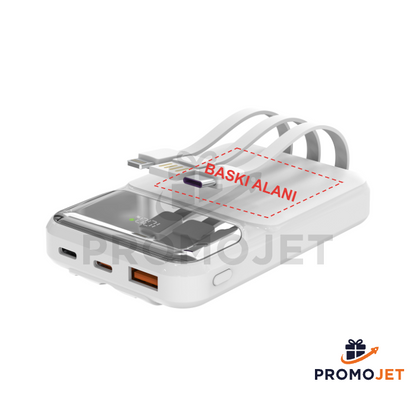 10.000 mAh Dahili Kablolu LCD Göstergeli Hızlı Şarj Powerbank
