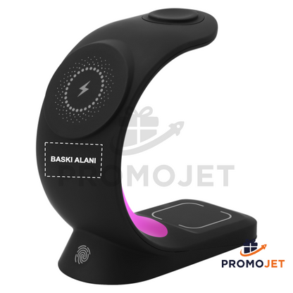 Telefon Saat ve Kulaklık Uyumlu 15W RGB Kablosuz Şarj Cihazı