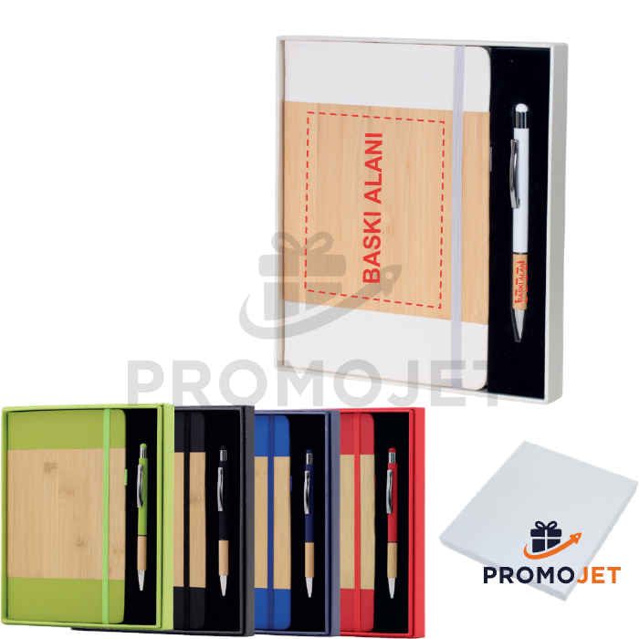 Bambu Kapaklı Defter ve Tükenmez Kalem Hediye Seti