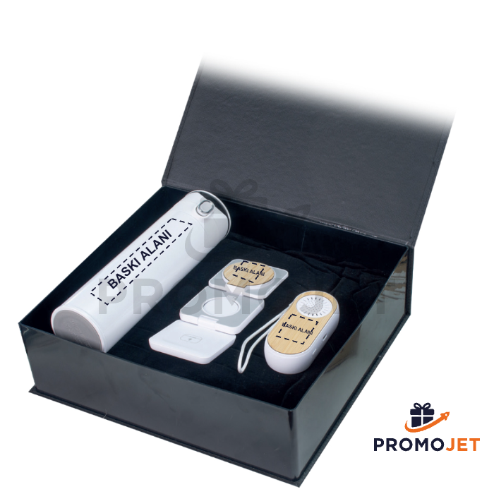 Kutulu VIP Hediye Seti - Termos, Bluetooth Kulaklık ve Kablosuz Şarj