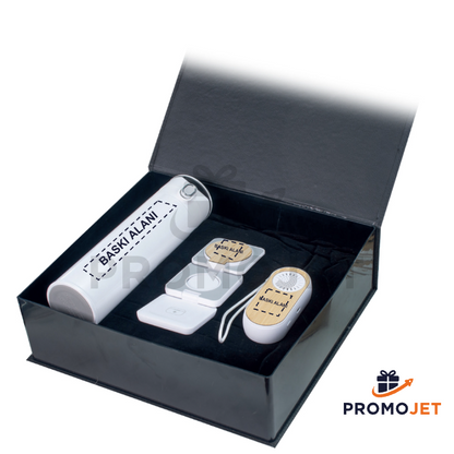 Kutulu VIP Hediye Seti - Termos, Bluetooth Kulaklık ve Kablosuz Şarj