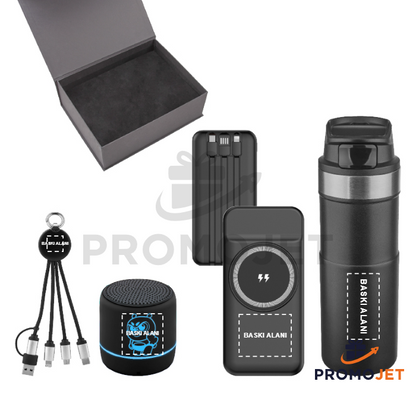Powerbank, Kablo, Hoparlör ve Termos Hediye Seti