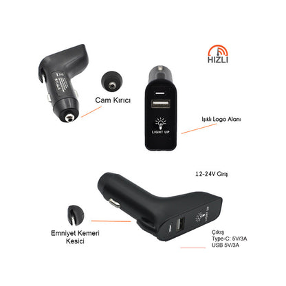 Işıklı Logo Araç İçi Şarj Cihazı