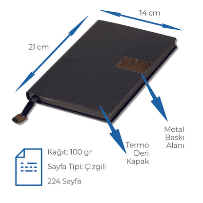 14 x 21 cm Termo Deri Sert Kapaklı Tarihsiz Defter