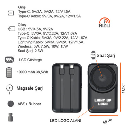 Işıklı Logo Tasarımlı 10000 mAh Hızlı Wireless Şarj Cihazı