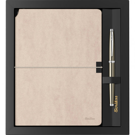 Scrikss Verona Bej A5 Defter ve Titanyum Roller Kalem Hediye Seti