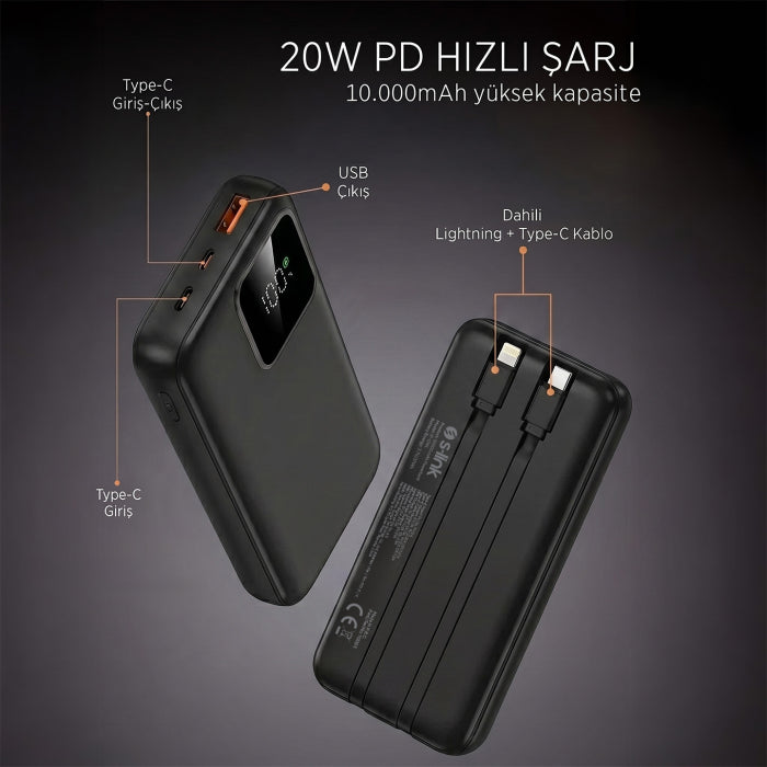 S-Link 10000mAh LCD Göstergeli Hızlı Şarj Powerbank