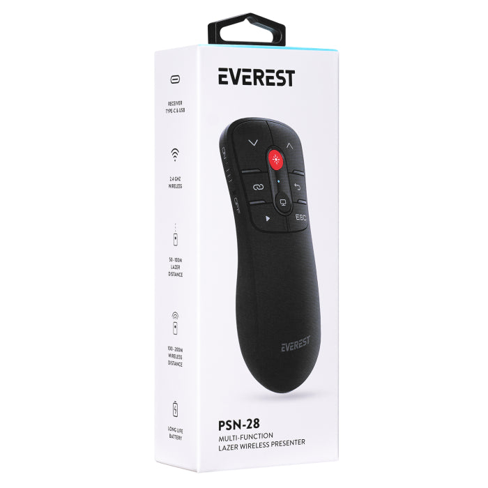 Everest Çok İşlevli USB Kırmızı Lazerli 2.4Ghz Kablosuz Sunum Cihazı