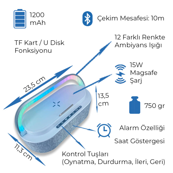 Kablosuz Şarj Standı ve Bluetooth Hoparlör