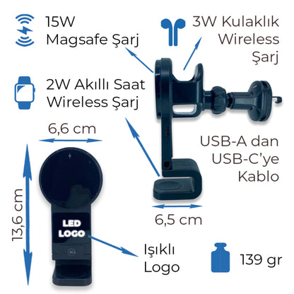 3'ü 1 Arada Kablosuz Şarj Standı