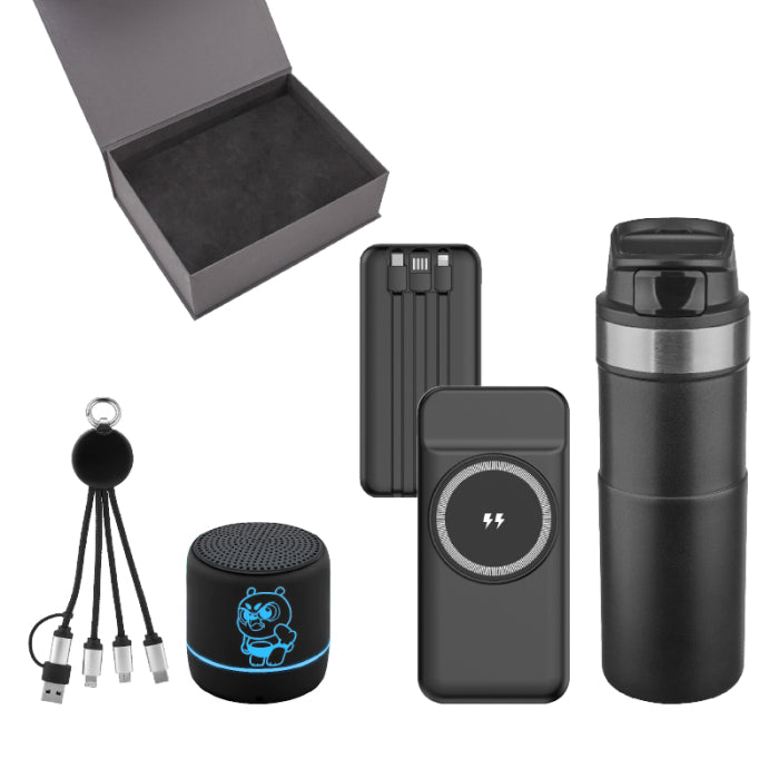Powerbank, Kablo, Hoparlör ve Termos Hediye Seti