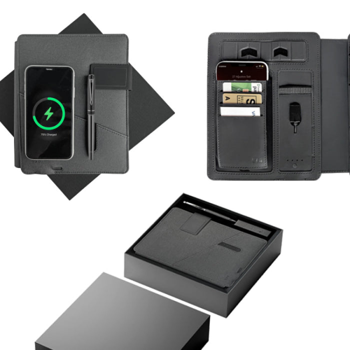 8000 mAh Powerbankli ve Wireless Şarjlı Organizer Defter Seti