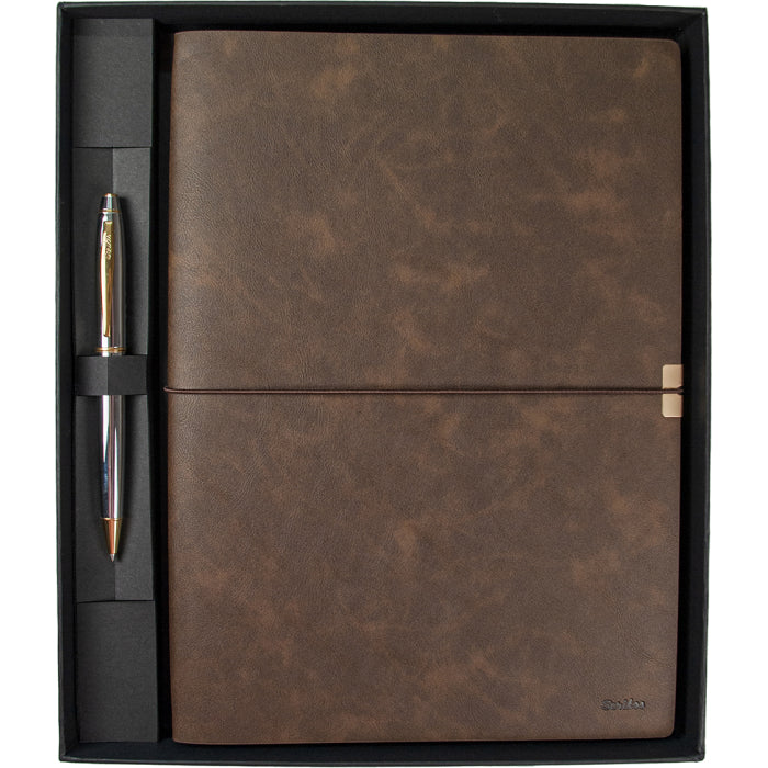 Scrikss Premium Defter ve Metal Tükenmez Kalem Seti Kahverengi