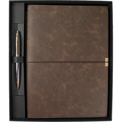 Scrikss Premium Defter ve Metal Tükenmez Kalem Seti Kahverengi
