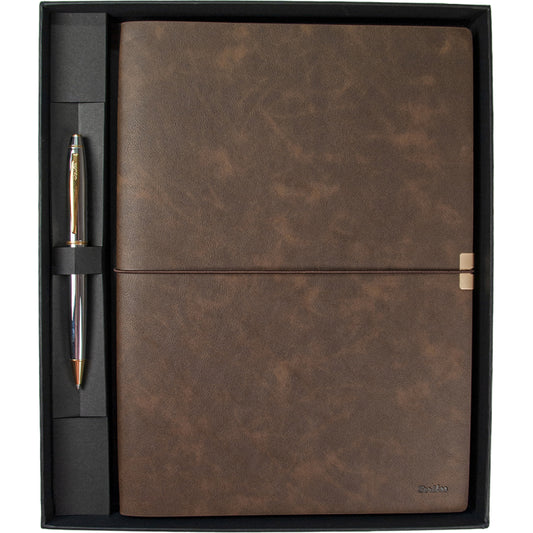 Scrikss Premium Defter ve Metal Tükenmez Kalem Seti Kahverengi