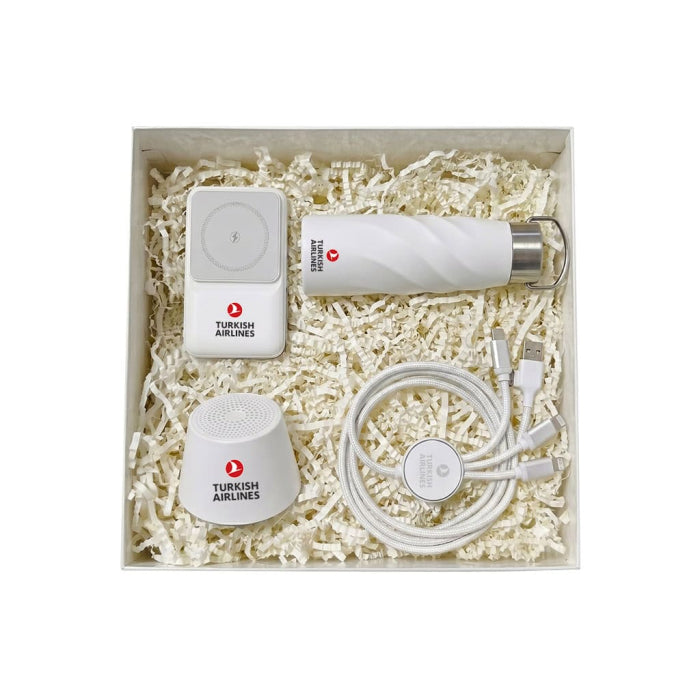Beyaz Konsept Hediye Seti - Powerbank, Bluetooth Hoparlör ve Termos