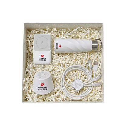 Beyaz Konsept Hediye Seti - Powerbank, Bluetooth Hoparlör ve Termos