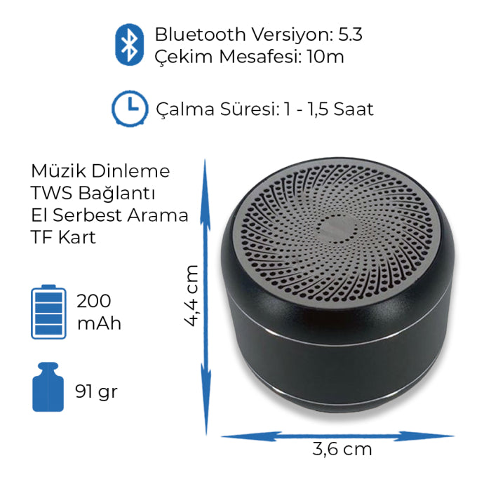 Alüminyum Gövdeli Taşınabilir Bluetooth Hoparlör
