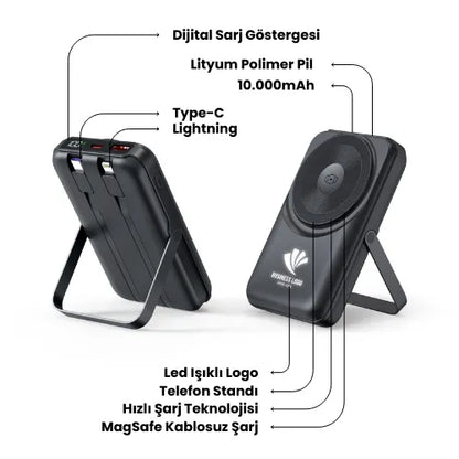 EccoTech 10.000 Mah Magsafe Stand Özellikli Led Logolu 15W Powerbank