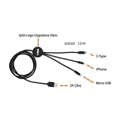 Işıklı Uzun Şarj Kablosu  ( ÇANTALI)