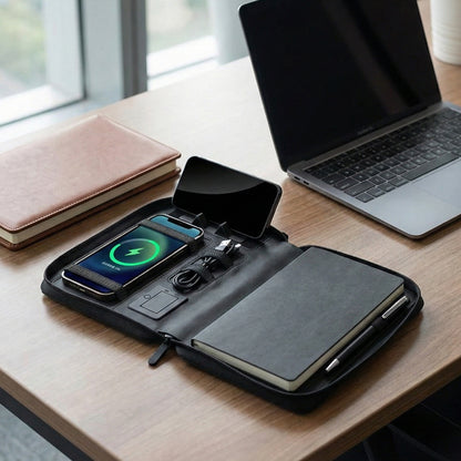 Fermuarlı ve Kapitone Kumaş Dokulu Işıklı MagSafe Powerbankli Ajanda (5000 mAh