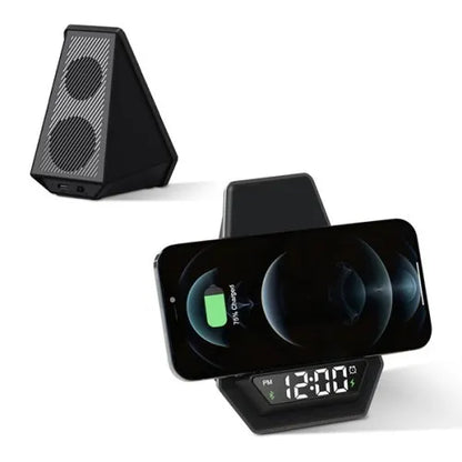 Kablosuz Şarj Cihazı - Hoparlör (Akıllı Saat-Alarım-Işıklı Logo)