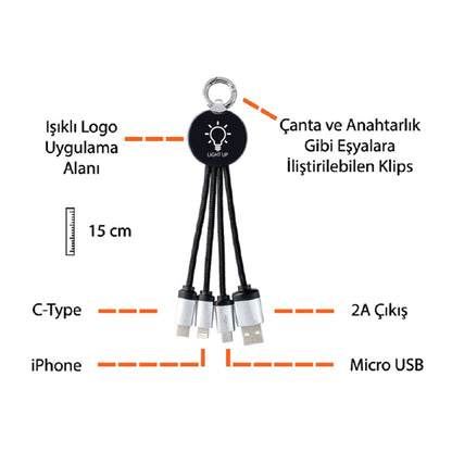 Işıklı Logo Şarj Kablosu (Çantalı)