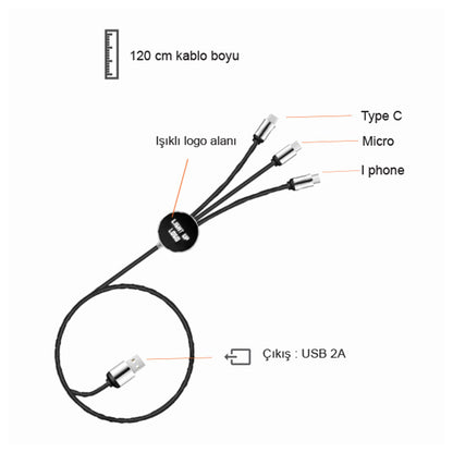 Işıklı Logo Şarj Kablosu