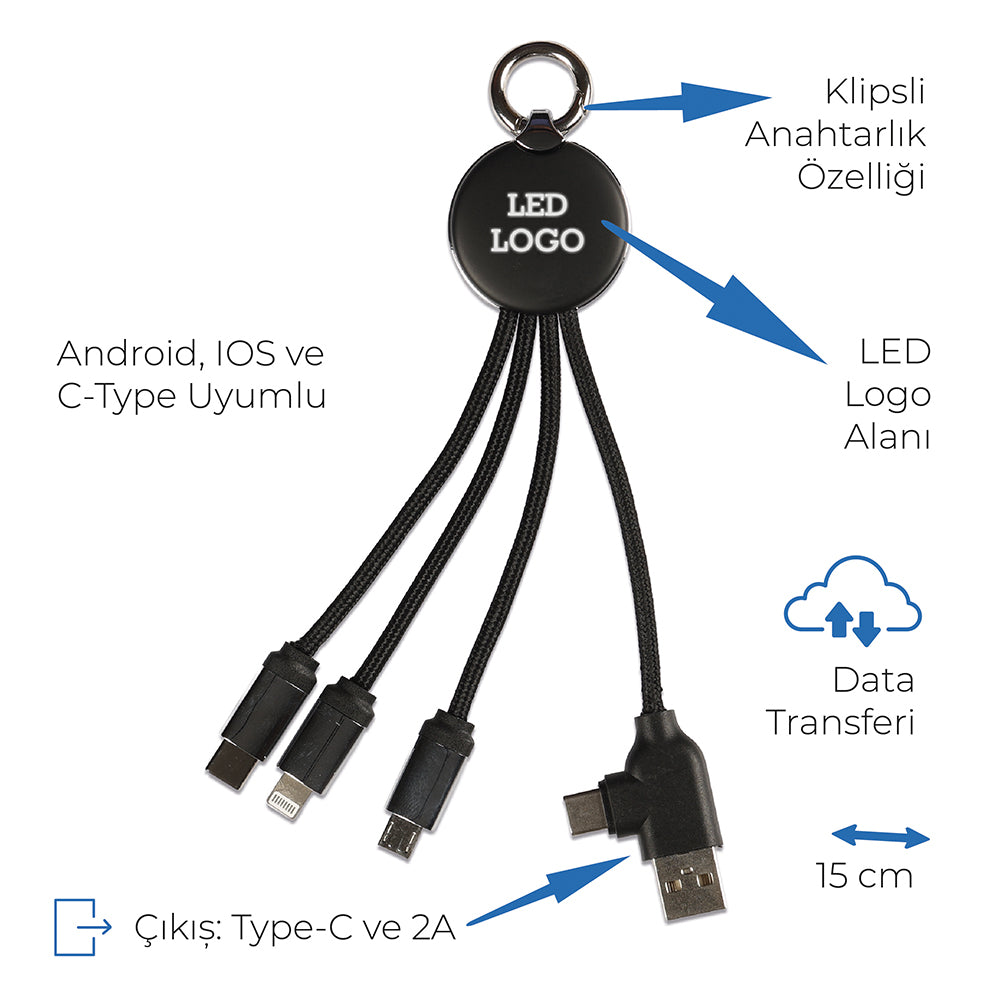 Işıklı Logo Type-C Uçlu Şarj Kablosu