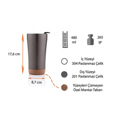 Mantar Taban Termos Bardak 480 Ml