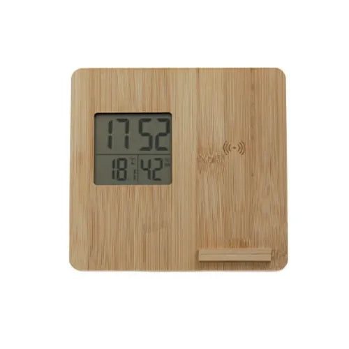 Masaüstü Bambu Saat Wireless Mobil Şarj Cihazı